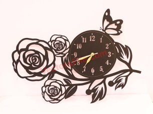 Laser Cut Flower Shaped Wooden Wall Clock Design