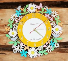 Laser Cut Flower Wall Clock Free Vector CDR File