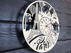 Laser Cut France Paris Wall Clock Template Vector File