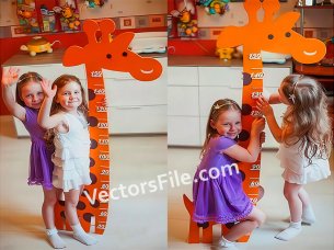 Laser Cut Giraffe Shape Kids Height Measurement Ruler Template