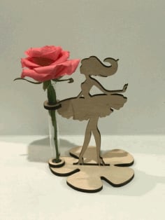 Laser Cut Girl with Flower Test Tube Vase Stand CDR Vectors File