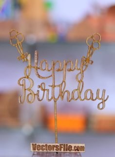 Laser Cut Happy Birthday Cake Topper Design DXF and CDR File