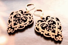 Laser Cut Heart Earrings Or Pendant Free Vector CDR File