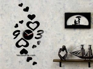 Laser Cut Heart Pattern 3D Wooden Wall Clock Design