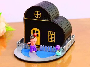 Laser Cut Heart Shaped Dollhouse Model Miniature House Design