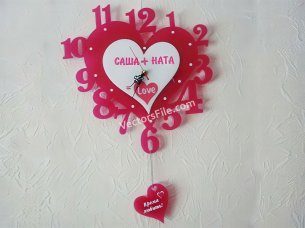 Laser Cut Heart Shaped Pendulum Wall Clock Design