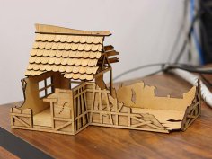 Laser Cut House Ruins for Warhammer Destroyed House Model 3mm Vector File