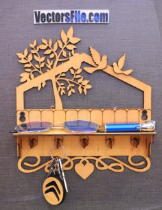 Laser Cut Key Hanger Wall Decor Wall Mounted Key Organizer with Shelf CDR and DXF File