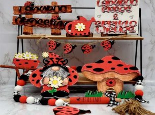 Laser Cut Ladybug Tiered Tray Set Laser Cutout Summer Decor Idea