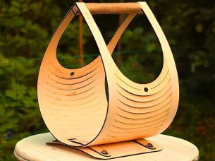 Laser Cut Living Hinges Pattern Teardrop Basket with Handle
