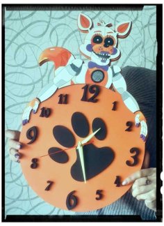 Laser Cut Lolbit Cartoon Character Wall Clock for Children Room CDR File