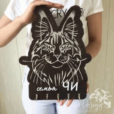 Laser Cut Maine Coon Cat Key Rack Cloth Hanger Wall Hook CDR File