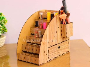 Laser Cut Makeup Organizer Lipstick Stand with Jewelry Box