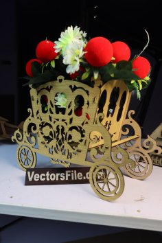 Laser Cut MDF Flower Buggy Basket Flower Holder Free CDR and DXF File