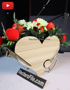 Laser Cut MDF Flower Heart Basket Wedding Gift Basket CDR and DXF File