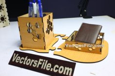 Laser Cut MDF Pencil and Notes Organizer Pen Holder Stand Free DXF and SVG File