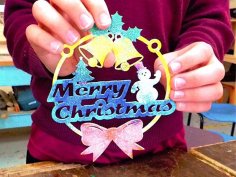 Laser Cut Merry Christmas Ornament Decoration Template Vector File