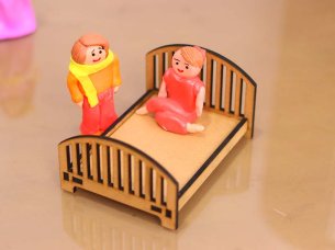 Laser Cut Miniature Dollhouse Bed Design Wooden Dollhouse Furniture