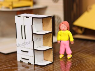 Laser Cut Miniature Wardrobe with Shelf Dollhouse Furniture