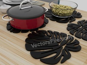 Laser Cut Monstera Leaf Coaster Template Vector File