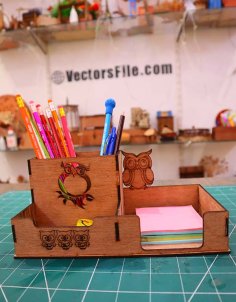 Laser Cut Owl Pencil Holder Owl Desk Organizer Pen Holder with Storage CDR and DXF File