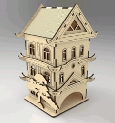 Laser Cut Pagoda Tea House Tea Bag Dispenser CDR File