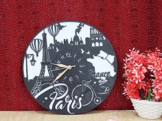 Laser Cut Paris Clock Wall Clock Round Clock Template Vector File