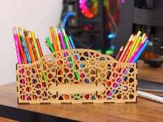 Laser Cut Pen Holder Template Desk Organizer 3mm Vector File