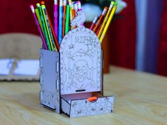 Laser Cut Pen Holder Template Haunted Pencil Organizer 3mm Vector File