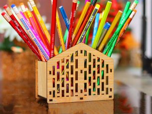 Laser Cut Pen Holder Template Pencil Box Office Desk Organizer