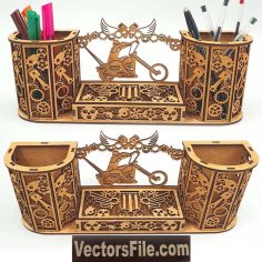 Laser Cut Pencil Holder Wooden Pen Holder with Box Office Desk Organizer Plywood 3mm CDR File