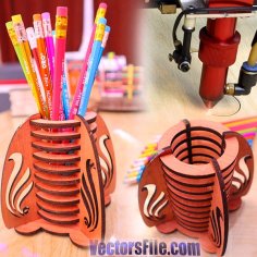 Laser Cut Plywood Fancy Pen Holder Pencil Organizer 4mm Vector File