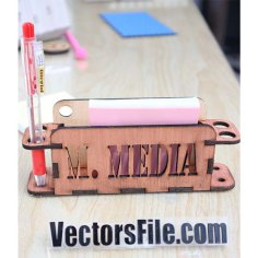 Laser Cut Plywood Notepad with Pen Holder Office Desk Organizer Vector File