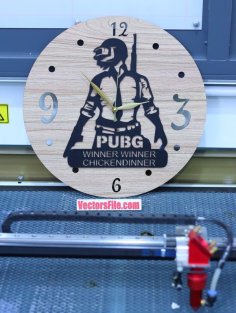 Laser Cut PUBG Game Wall Clock Wooden Wall Clock for PUBG Gamers DXF and CDR File