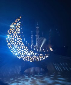 Laser Cut Ramadan Wooden Eid Mubarak Night Light Moon Table Lamp SVG and DXF File