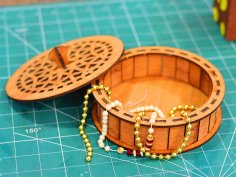 Laser Cut Round Box Wooden Jewellery Box with Lid Makeup Box 3mm Vector File