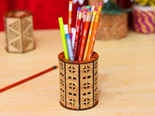 Laser Cut Round Pencil Box Wooden Pen Holder Template