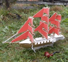 Laser Cut Sailing Ship Wooden Ship Model Free Vector CDR File