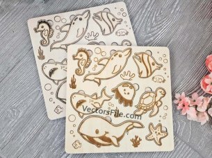 Laser Cut Sea Animal Montessori Educational Toy Jigsaw Puzzle Board