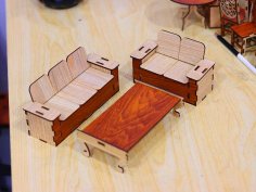 Laser Cut Sofa Set Dollhouse Miniature Furniture Template Vector File