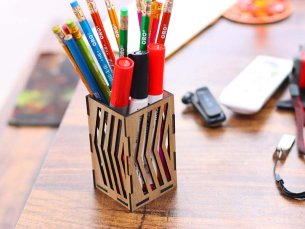 Laser Cut Square Pen Holder Pencil Stand Design Vector File