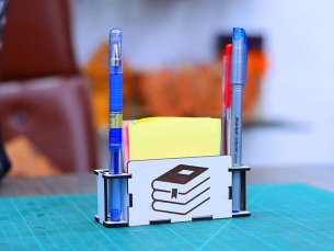 Laser Cut Sticky Note Holder with Pencil Stand Pen Holder Vector File