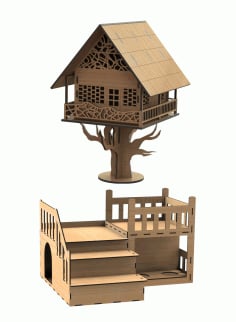 Laser Cut Tree House Night Lamp CDR Vectors File