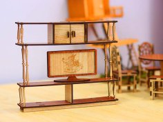 Laser Cut TV Shelf Dollhouse Miniature Furniture Template 3mm Vector File