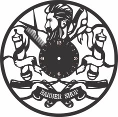 Laser Cut Vintage Barber Shop Wall Decor Vinyl Record Wall Clock DXF and CDR File