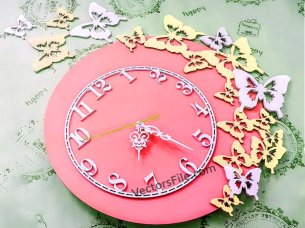 Laser Cut Wall Clock with Butterfly Decoration Ideas