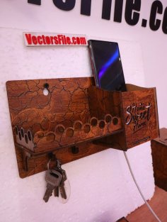 Laser Cut Wall Mounted Mobile Stand Key Holder with Storage Shelf CDR and DXF File