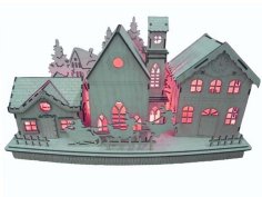 Laser Cut Winter City Diorama 3D Puzzle Building Model Vector File