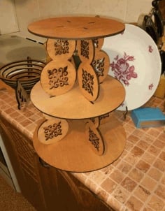 Laser Cut Wooden 3 Tiers Birthday Cake Stand CDR Vector File