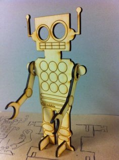 Laser Cut Wooden 3D Puzzle Robot Vector File